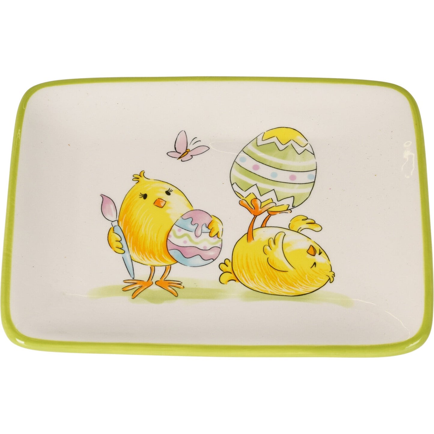 Πιάτο Κεραμικό Πράσινο με Κοτόπουλα 20x15εκ