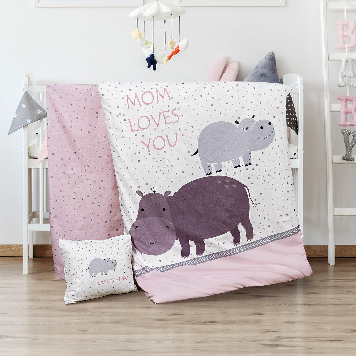 Σετ Σεντόνια Βρεφικά Hippo Art 5187 120x160εκ Εμπριμέ