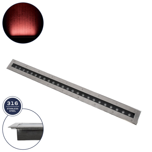 UNDERGROUND-REMVI 90194-R Χωνευτό Φωτιστικό Wall Washer Δαπέδου LED 18W 1440lm 10° DC 24V Αδιάβροχο IP68 L100 x W9 x H7.2cm Κόκκινο - Ανοξείδωτο Ατσάλι