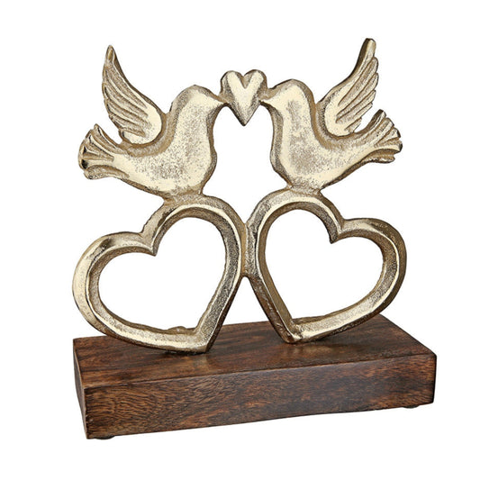 Καρδιά "Turteltauben" Dove Motif Αλουμίνιο Ξύλο Χρυσό 17.5x6x17