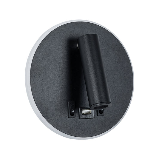 LADY-R 60938 Μοντέρνο Φωτιστικό Τοίχου - Απλίκα Ξενοδοχείου Reading Light με Φορτιστή USB 3A LED 6W 600lm 36° & 360° AC 220-240V IP20 Φυσικό Λευκό 4500K - Bridgelux COB Chip & TÜV SÜD Driver - Μαύρο Ματ - Μ15 x Π15 x Υ7