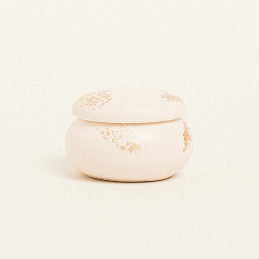 Κεραμική Μπιζουτιέρα Μακαρόν με Χρυσή Λεπτομέρεια Μπεζ/Χρυσό 7x7x5