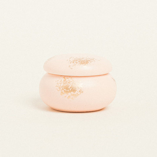 Κεραμική Μπιζουτιέρα Μακαρόν με Χρυσή Λεπτομέρεια 7x7x5 Σομόν/Χρυσό