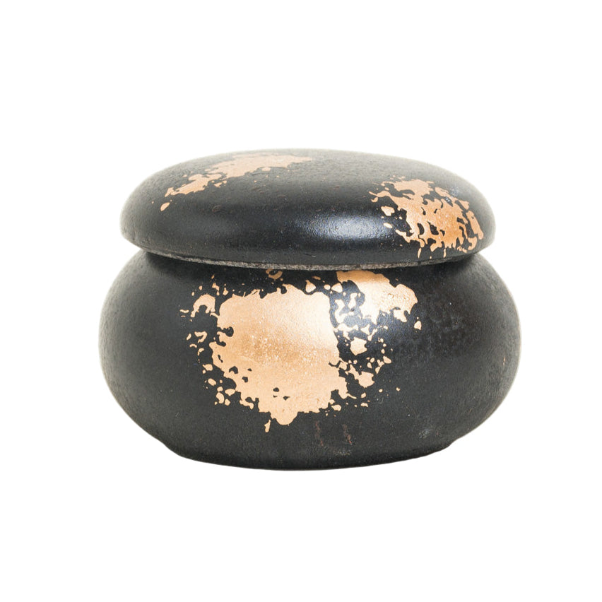 Κεραμική Μπιζουτιέρα Μακαρόν με Χρυσή Λεπτομέρεια Μαύρο/Χρυσό 7x7x5