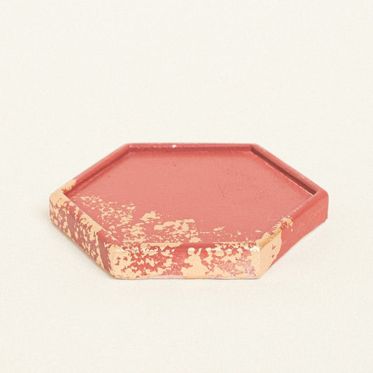 Κεραμικό Πολύγωνο Σουβέρ με Χρυσές Λεπτομέρειες 9x10x1 Μπορντώ/Χρυσό