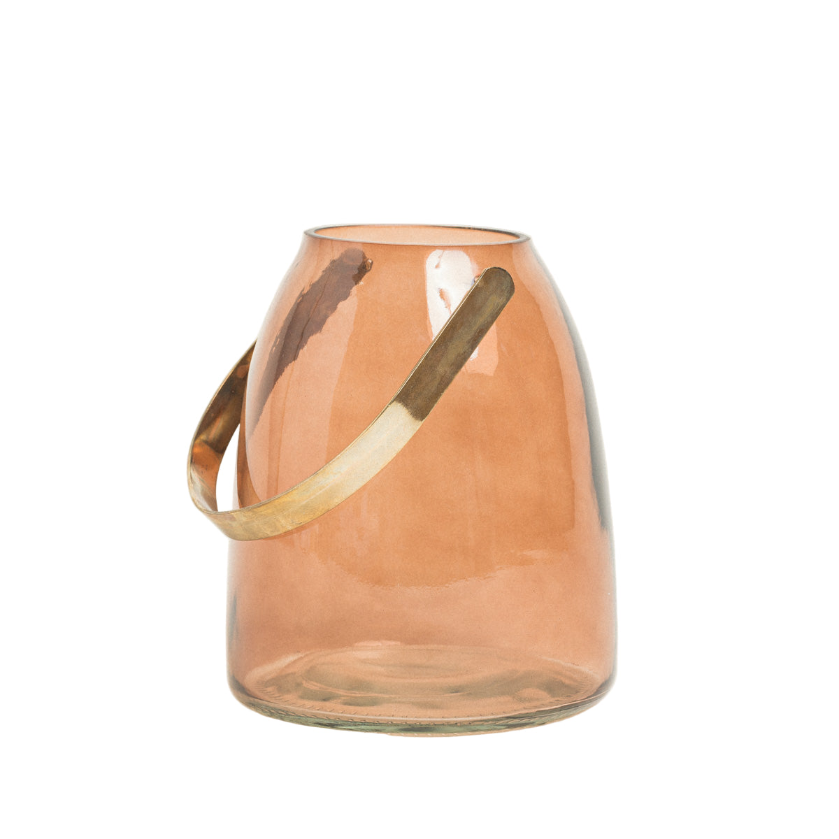 Γυάλινο Φανάρι με Μεταλλική Λαβή Μπεζ 14x14x17