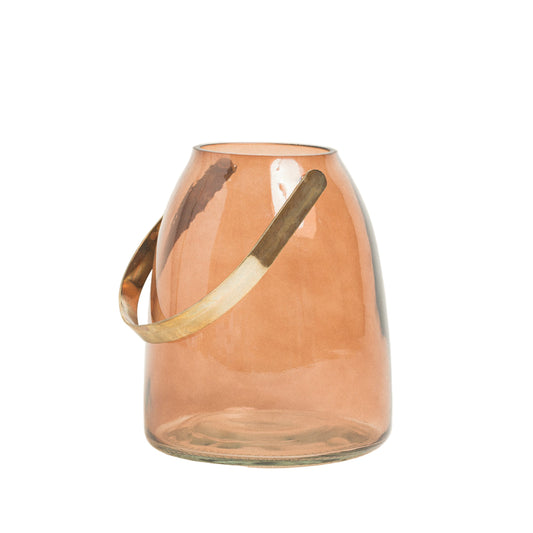 Γυάλινο Φανάρι με Μεταλλική Λαβή Μπεζ 14x14x17