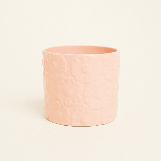 Κασπώ Πήλινο με Ανάγλυφο Σχέδιο Λουλουδιών 13x13x13 Σομόν