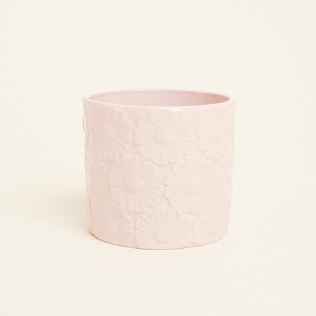 Κασπώ Πήλινο με Ανάγλυφο Σχέδιο Λουλουδιών 13x13x13 Ροζ