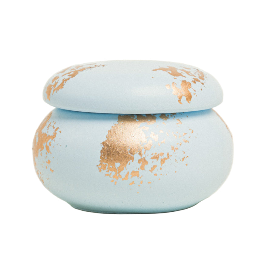 Κεραμική Μπιζουτιέρα Μακαρόν με Χρυσή Λεπτομέρεια Γκρι/Χρυσό 7x7x5