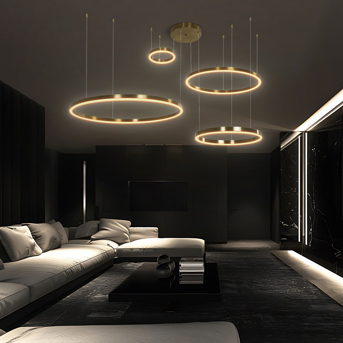 kelvo® VENOM KLV-101-0204 Κρεμαστό Φωτιστικό Οροφής LED 150W 15000lm 120° AC 220-240V IP20 Ρυθμιζόμενο Λευκό CCT με Χειριστήριο από 2700K έως 6000K Dimmable - Lumileds SMD Chip - Χρυσό Πλατίνα - Μ150 x Π90 x Υ60