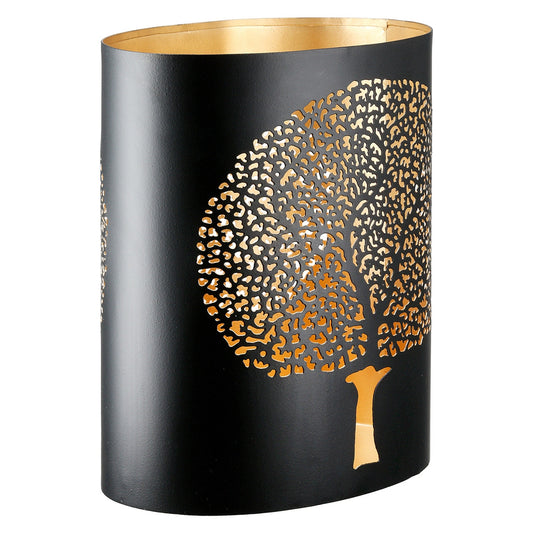 Φανάρι Καταιγίδας Cylindrical "Solitary Tree" Δέντρο Motif Μέταλλο Μαύρο Χρυσό 17x12x20