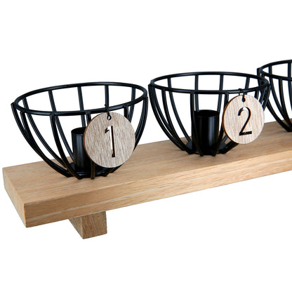 Κηροπήγιο Ορθογώνιο Μεταλλικό Ξύλο Μαύρο Εκρού 46x10x10