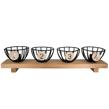 Κηροπήγιο Ορθογώνιο Μεταλλικό Ξύλο Μαύρο Εκρού 46x10x10