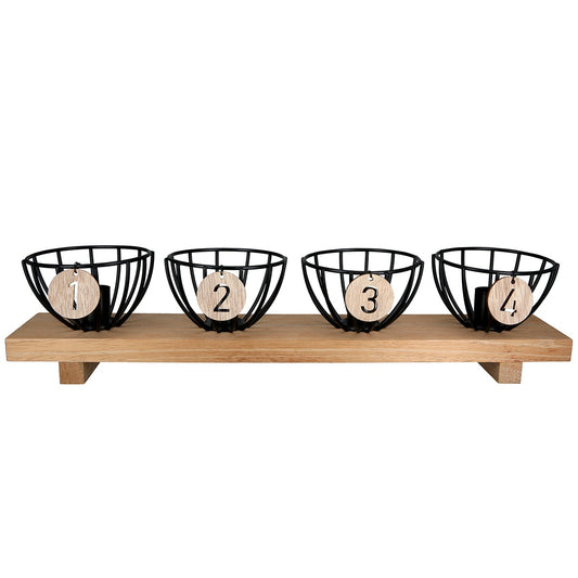 Κηροπήγιο Ορθογώνιο Μεταλλικό Ξύλο Μαύρο Εκρού 46x10x10