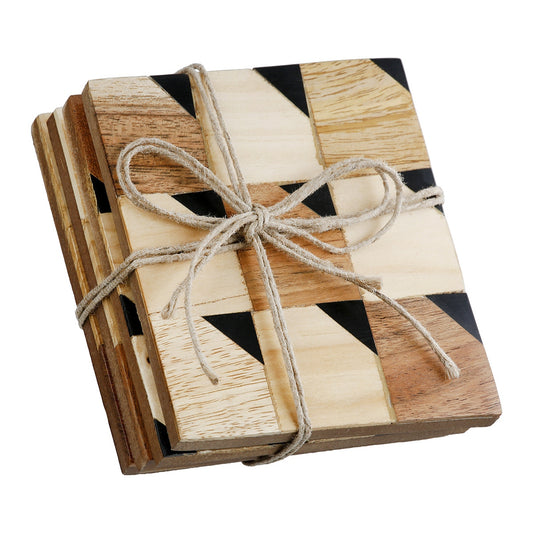 Σετ Σουβέρ Τετράγωνο Mango Ξύλο Μαύρο Καφέ Εκρού 10x5x10