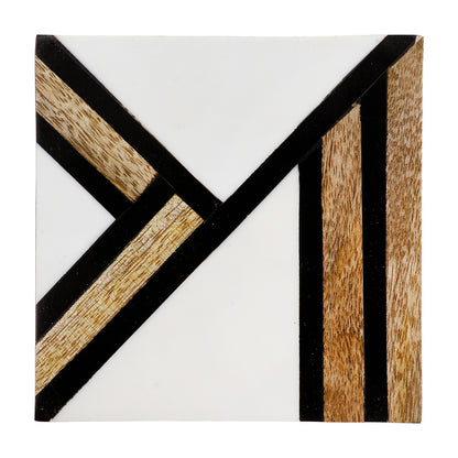 Σετ 4 Τεμαχίων Σουβέρ Τετράγωνο Ξύλο Μάνγκο Μαύρο/Καφέ/Εκρού 10x10εκ