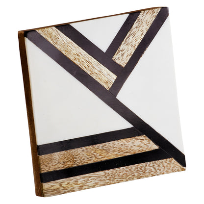 Σετ 4 Τεμαχίων Σουβέρ Τετράγωνο Ξύλο Μάνγκο Μαύρο/Καφέ/Εκρού 10x10εκ