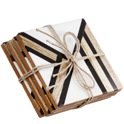 Σετ 4 Τεμαχίων Σουβέρ Τετράγωνο Ξύλο Μάνγκο Μαύρο/Καφέ/Εκρού 10x10εκ