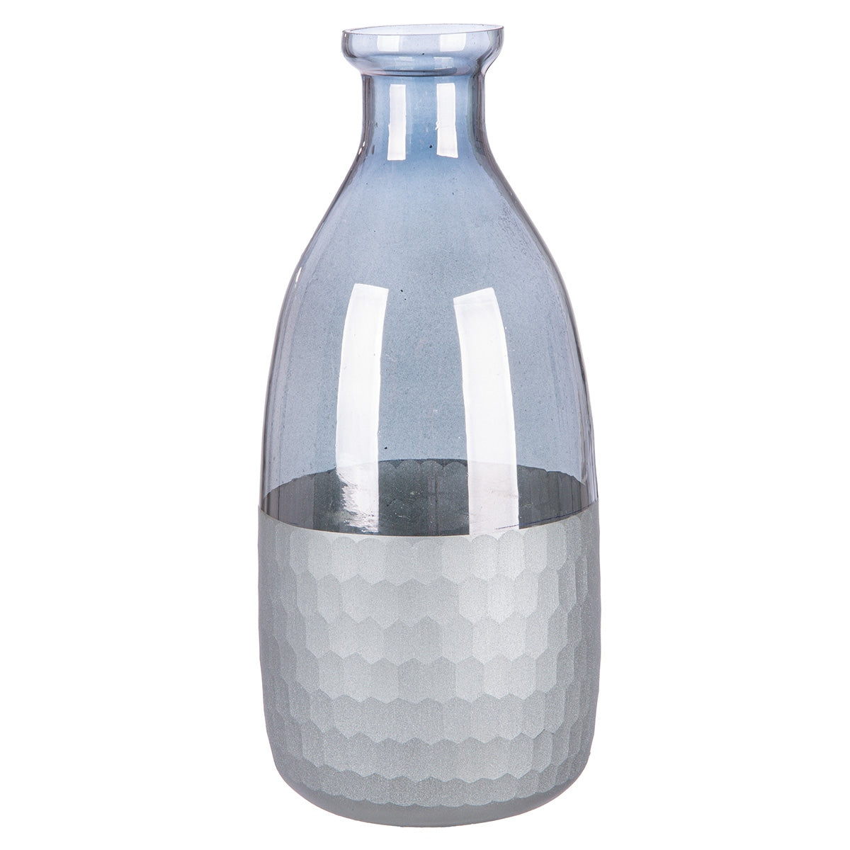 Βάζο Μπουκαλιού "Canus" Γυάλινα Γκρι Ασημί 10x10x24