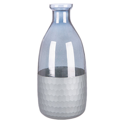 Βάζο Μπουκαλιού "Canus" Γυάλινα Γκρι Ασημί 10x10x24