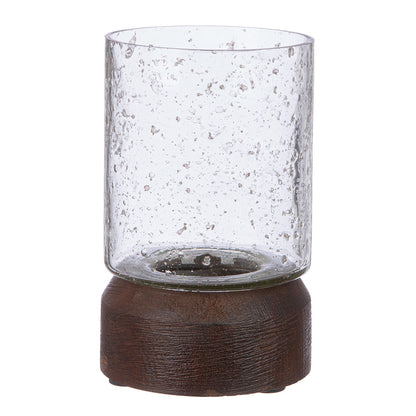 Κηροπήγιο Ρεσώ 'Anuk' Γυαλί/Ξύλο Μάνγκο Καφέ/Διάφανο 8x8x8