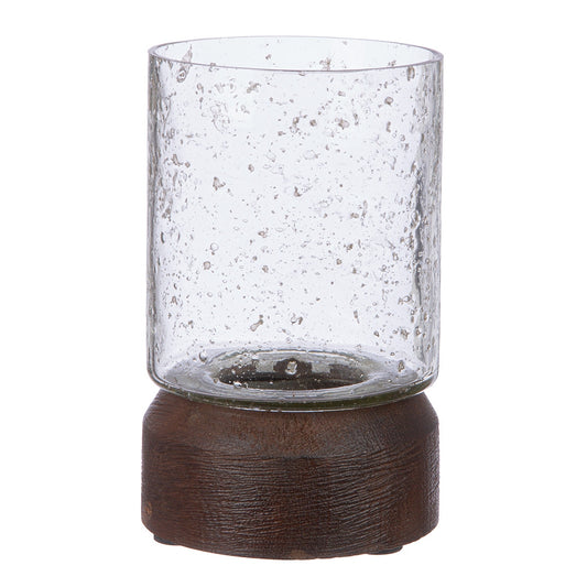 Κηροπήγιο Ρεσώ 'Anuk' Γυαλί/Ξύλο Μάνγκο Καφέ/Διάφανο 8x8x8