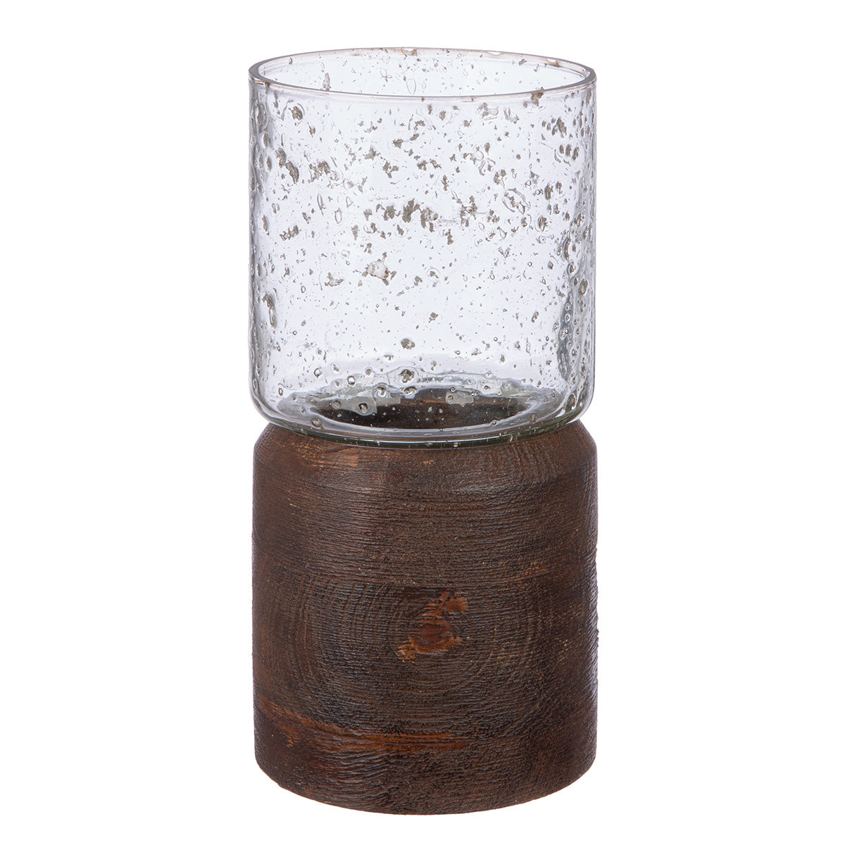 Κηροπήγιο Ρεσώ 'Anuk' Γυαλί/Ξύλο Μάνγκο Καφέ/Διάφανο 10x10x21