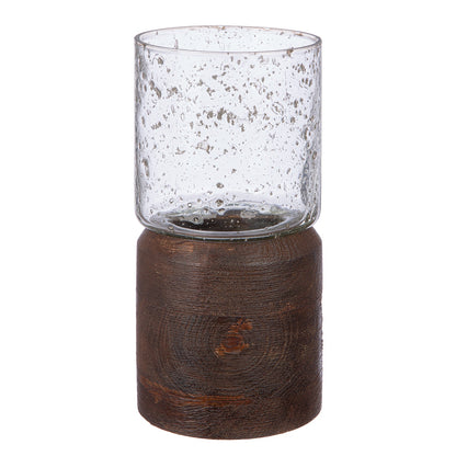 Κηροπήγιο Ρεσώ 'Anuk' Γυαλί/Ξύλο Μάνγκο Καφέ/Διάφανο 10x10x21