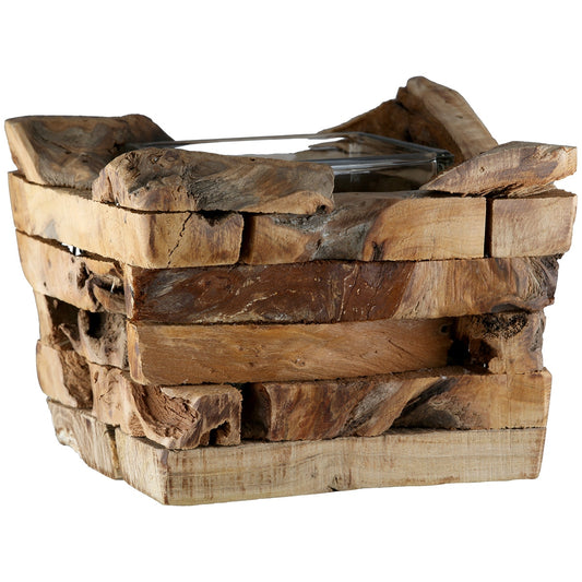 Φανάρι Καταιγίδας "Dhaka" Ξύλο Ecru 14x14x10