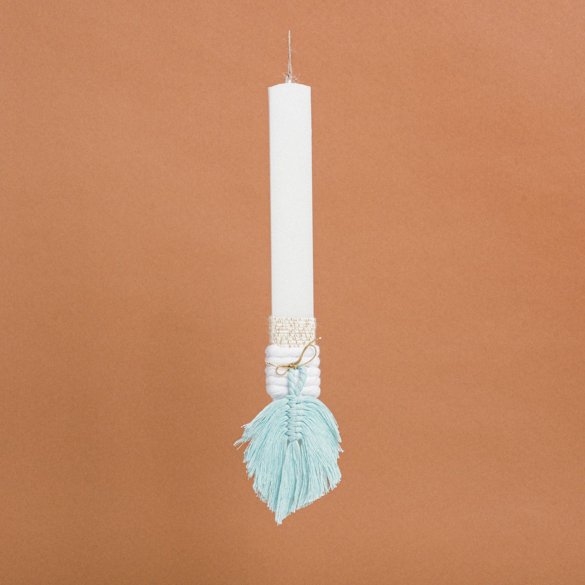 Λαμπάδα Στολισμένη Μακραμέ Φύλλο Μέντα σε Συσκευασία Δώρου