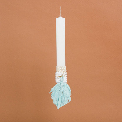 Λαμπάδα Στολισμένη Μακραμέ Φύλλο Μέντα σε Συσκευασία Δώρου