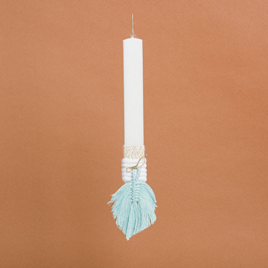 Λαμπάδα Στολισμένη Μακραμέ Φύλλο Μέντα σε Συσκευασία Δώρου