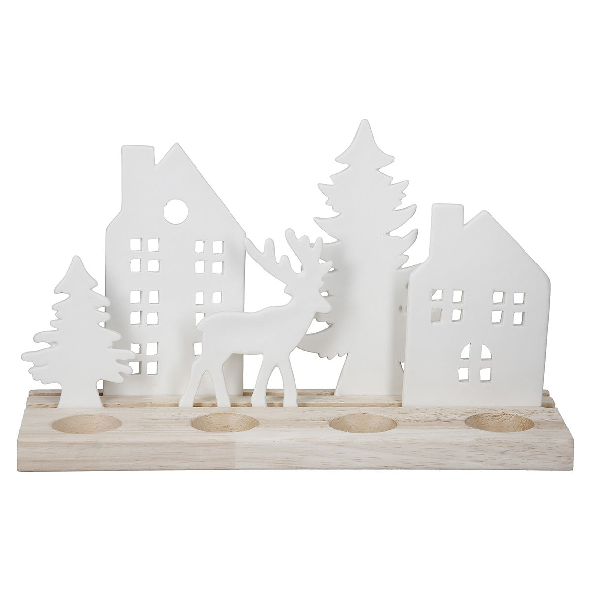 Κηροπήγιο Ορθογώνιο "Wintertime" Ξύλο Πορσελάνης Εκρού Λευκό 30x10x18