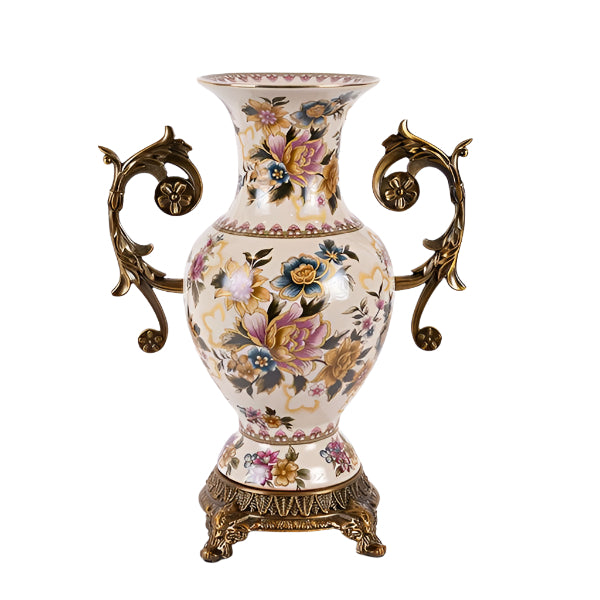 ΒΑΖΟ ΠΟΡΣΕΛΑΝΗ ΛΕΥΚΟ ΜΕ ΧΡΥΣΑ ΛΟΥΛΟΥΔΙΑ 33x14.5x36