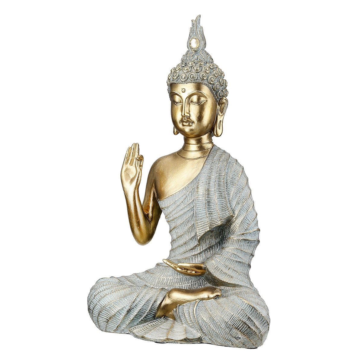 Φιγούρα Buddha Συνθετική Ρητίνη Γκρι Χρυσό Χρώμα 16x8x25