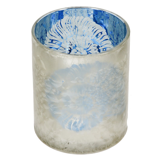 Φανάρι Κυλινδρικό Κέλυφος Μοτίφ Γυαλικά Μπλε 10x10x13