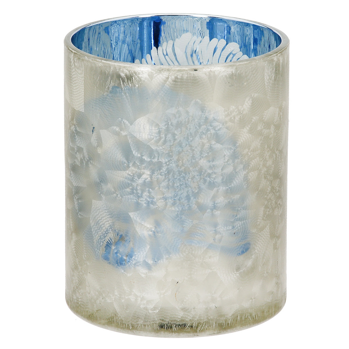 Φανάρι Κυλινδρικό Κέλυφος Μοτίφ Γυαλικά Μπλε 10x10x13