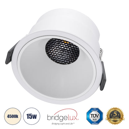PLUTO-B 60260 Χωνευτό LED Spot Downlight TrimLess Φ10.4cm 15W 1950lm 38° AC 220-240V IP20 Φ10.4 x Υ6.5cm - Στρόγγυλο - Λευκό & Anti-Glare HoneyComb - Φυσικό Λευκό 4500K - Bridgelux COB