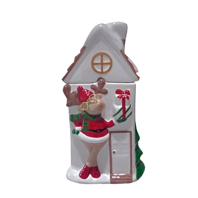 Μπισκοτιέρα Σπίτι-Τάρανδος Λευκή 12.5x11x22