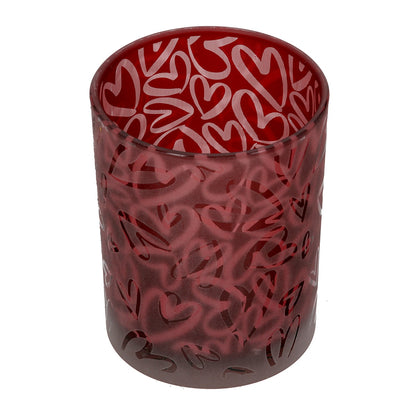 Φανάρι Κυλινδρικό Μοτίβο Καρδιάς Γυάλινα Σκεύη Κόκκινο 10x10x13