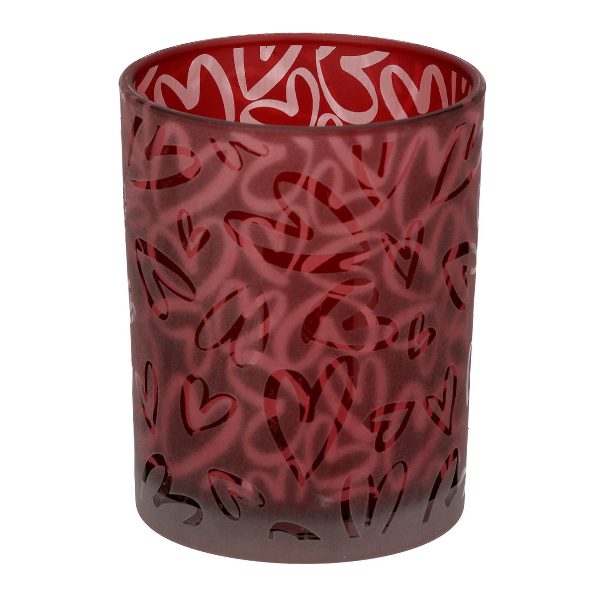 Φανάρι Κυλινδρικό Μοτίβο Καρδιάς Γυάλινα Σκεύη Κόκκινο 10x10x13