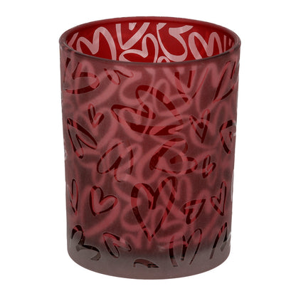 Φανάρι Κυλινδρικό Μοτίβο Καρδιάς Γυάλινα Σκεύη Κόκκινο 10x10x13