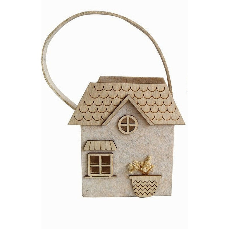 Καλάθι Τσόχινο με Σπίτι Μπεζ 15x9x16