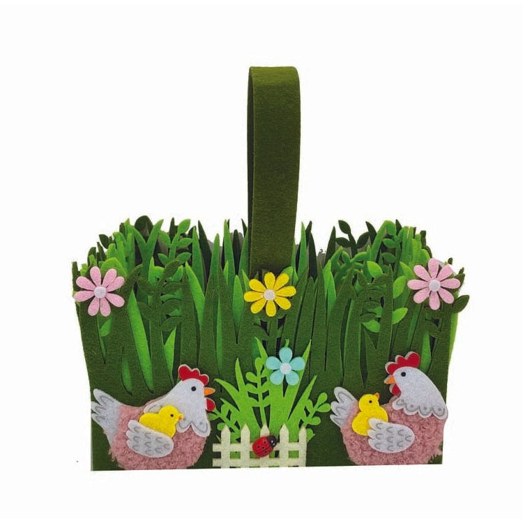 Καλάθι Τσόχινο με Κοτούλες Πράσινο 18x10x11