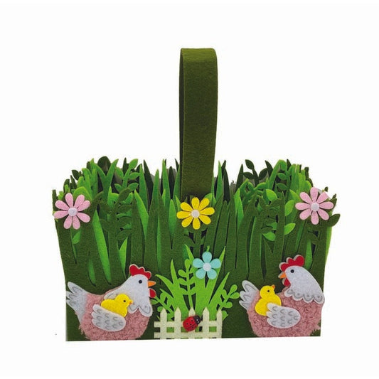 Καλάθι Τσόχινο με Κοτούλες Πράσινο 18x10x11