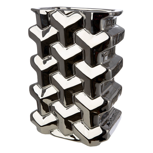 Βάζο Ορθογώνιο Κεραμικό Ασημί Χρώμα 15x10x22