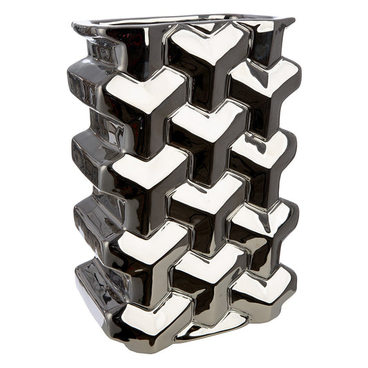 Βάζο Ορθογώνιο Κεραμικό Ασημί Χρώμα 15x10x22