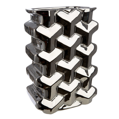 Βάζο Διακοσμητικό Αντικείμενο Ορθογώνιο Κεραμικό Ασημί Χρώμα 20x13x30