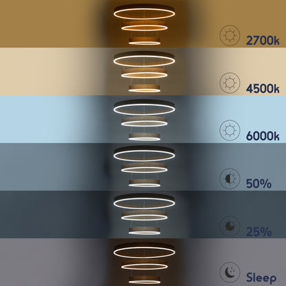 VENOM TRIO 61190-DECO Κρεμαστό Φωτιστικό Δαχτυλίδι-Κύκλος LED CCT 120W 14158lm 120° AC 220-240V - Εναλλαγή Φωτισμού μέσω Τηλεχειριστηρίου All In One Ψυχρό 6000K+Φυσικό 4500K+Θερμό 2700K Dimmable Φ40+60+80cm - Χρυσό Βούρτσας